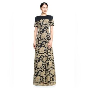 Tadashi Shoji Sabi Gown Black & Gold Embroidery